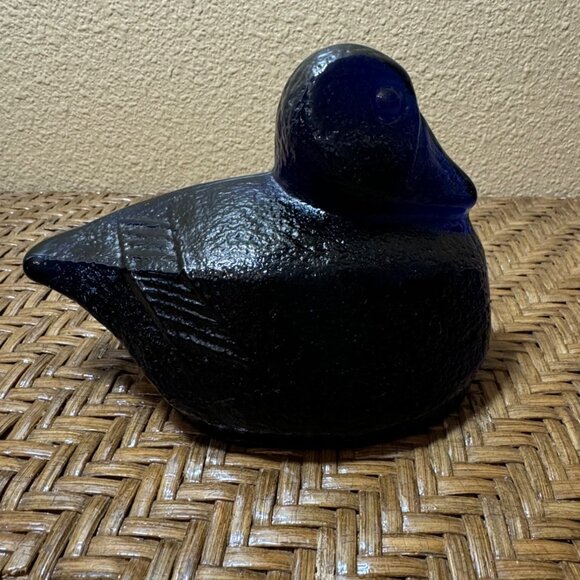 Blenko Handmade Blue Glass Duck Paperweight - Picture 1 of 9